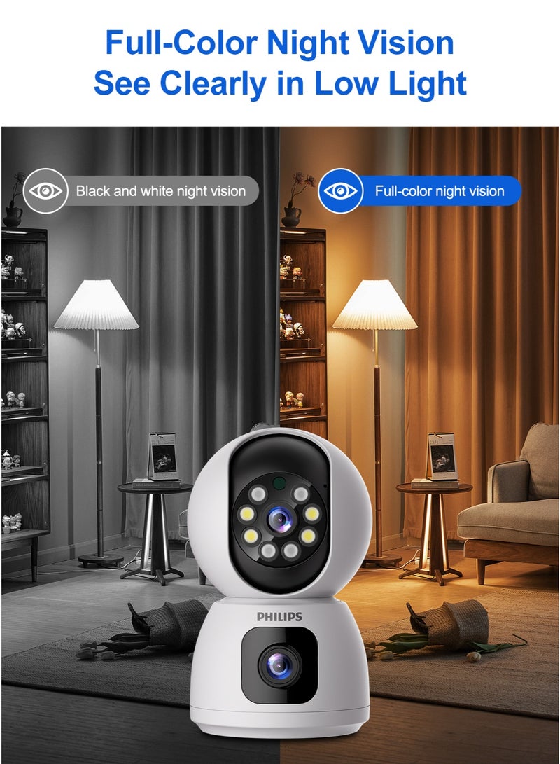 Philips 360° Dual-Lens Spherical WiFi Security Camera, Smart Wireless Home IP Camera, Plug-In 1080P FHD with AI-Enhanced Image Quality, Indoor/Outdoor Surveillance, AI Motion Detection, Two-Way Audio Talk, Color Night Vision, Multi-User Sharing, App Control, Dual-Band WiFi, Remote Monitoring - Image 3